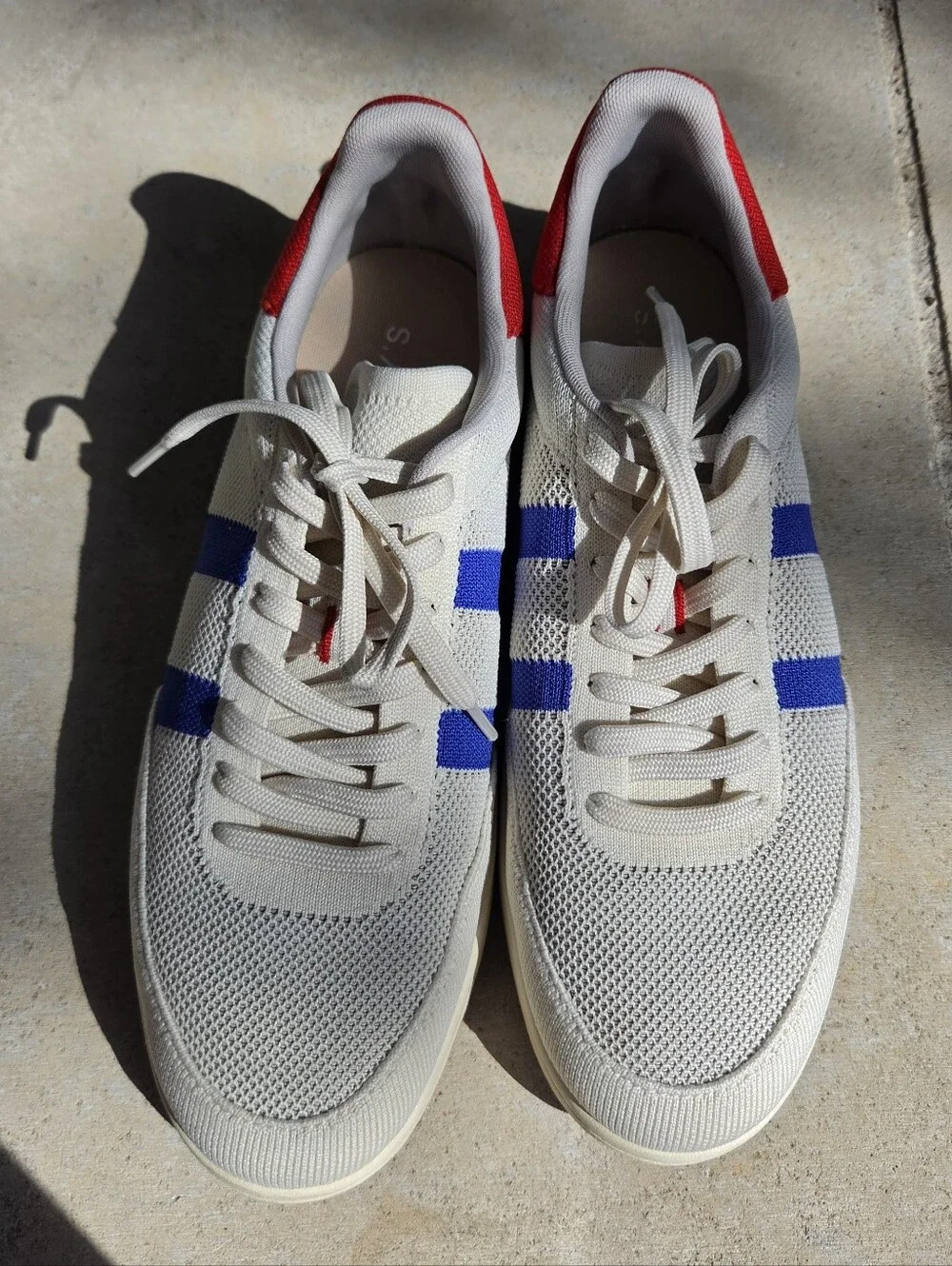 Rothy's The Men's Court Sneaker White And Turbo Blue Size 12.5